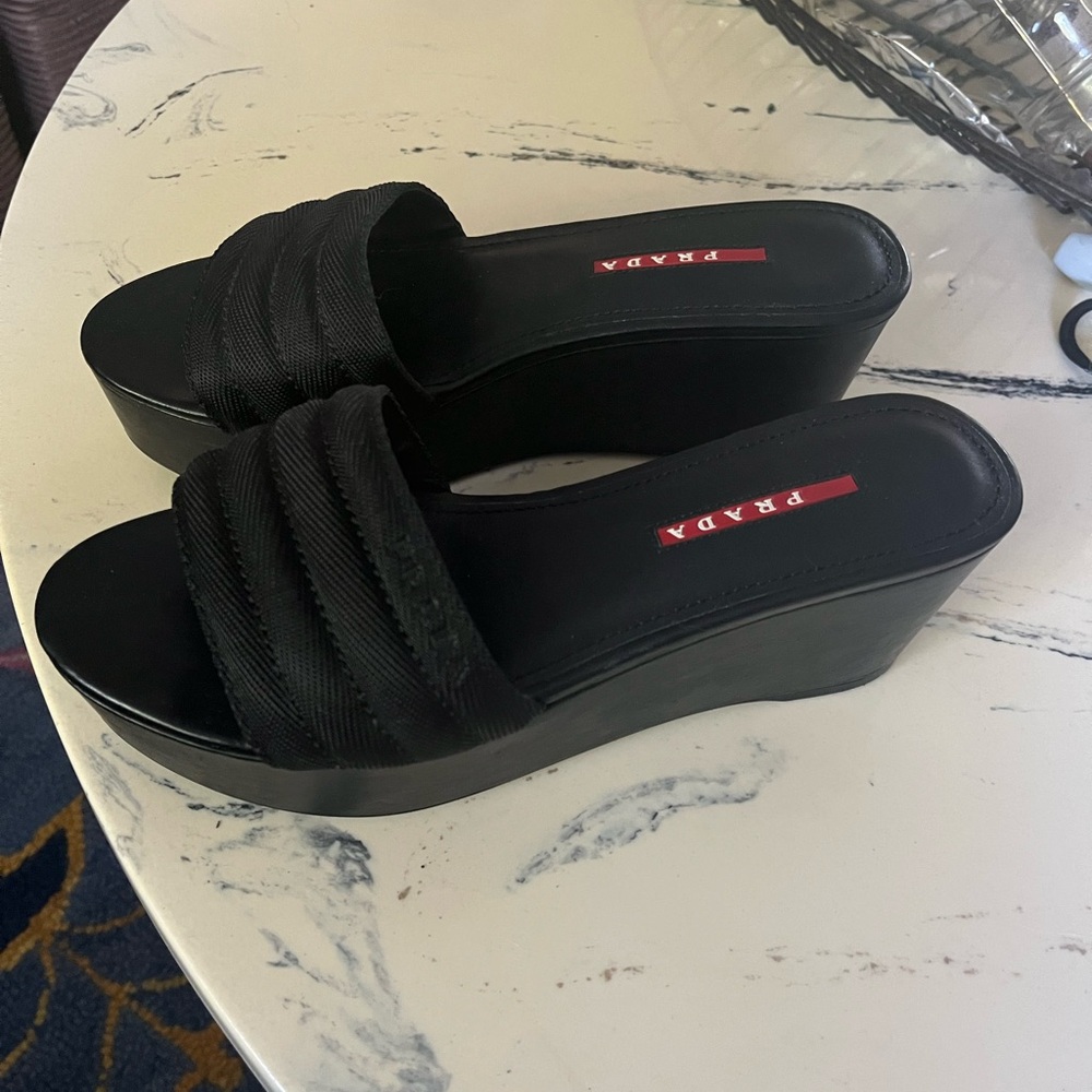 Prada fabric and leather platform sandals